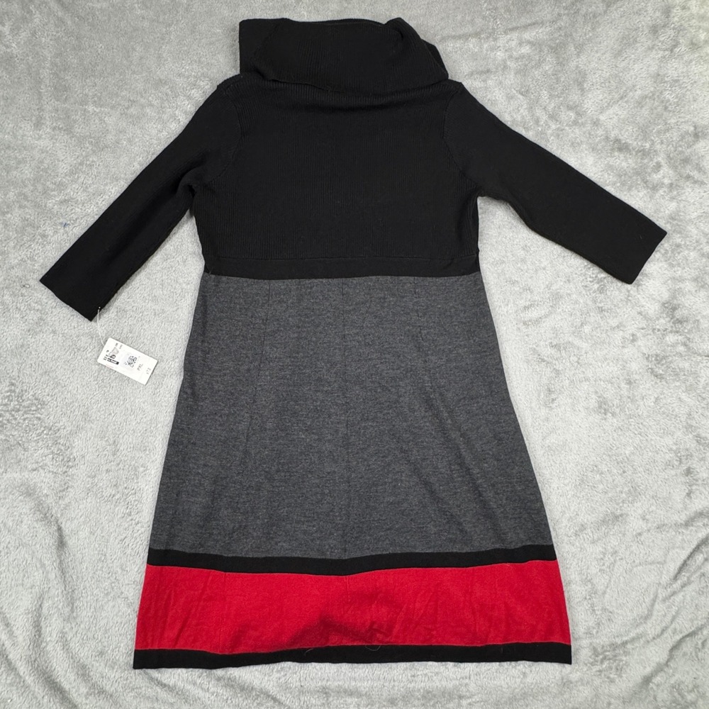 NWT RN‎ Studio by Ronni Nicole Black Grey Red Cowl Neck Sweater Dress PXL